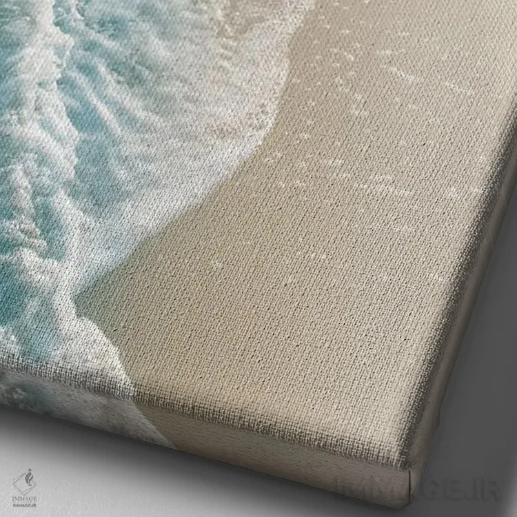 تابلو رویای امواج اقیانوس I با انعکاس سبزآبی و طلایی ملایم اثر هنر آنیتا و بلا - نمای نزدیک بافت بوم