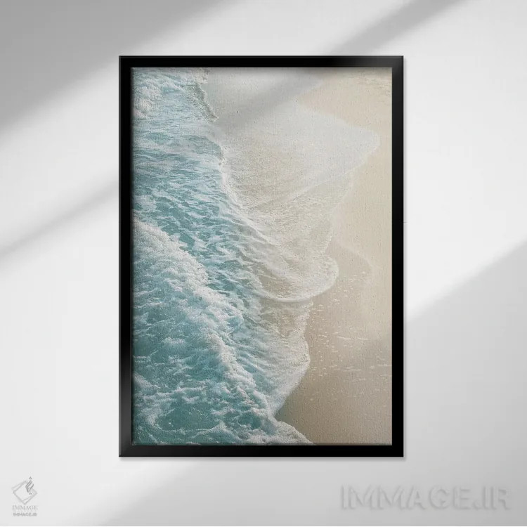 تابلو رویای امواج اقیانوس I با انعکاس سبزآبی و طلایی ملایم اثر هنر آنیتا و بلا - نمای قابدار مشکی