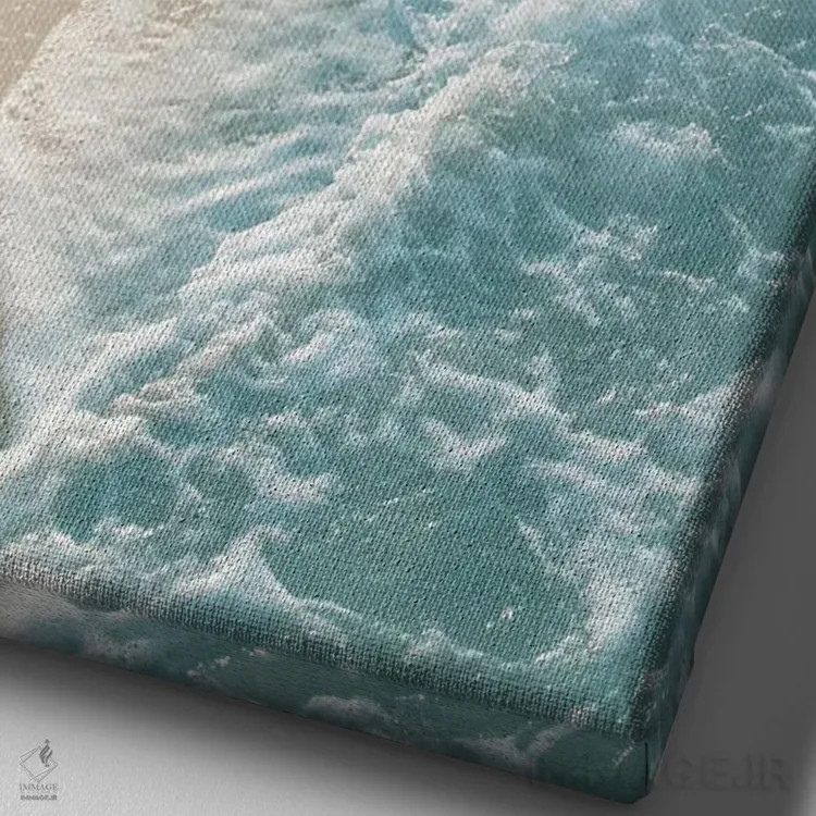 تابلو رویای امواج اقیانوس I با سبزآبی و طلایی ملایم اثر هنر آنیتا و بلا - نمای نزدیک بافت بوم