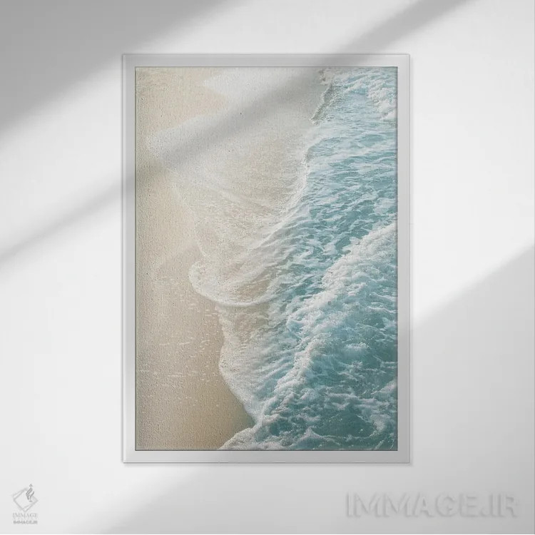 تابلو رویای امواج اقیانوس I با سبزآبی و طلایی ملایم اثر هنر آنیتا و بلا - نمای قابدار سفید