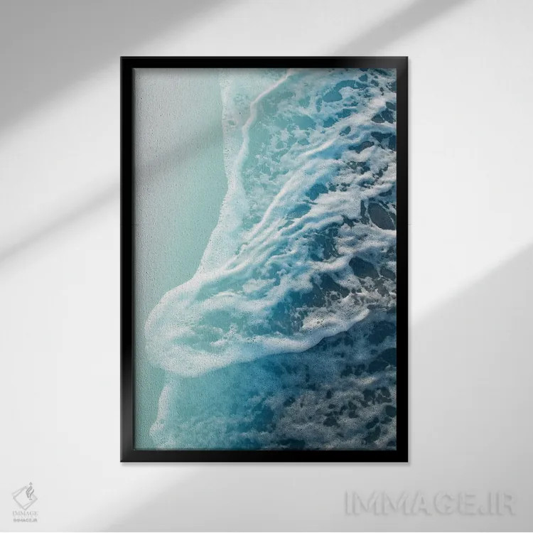 تابلو رویای امواج اقیانوس فیروزهای ملایم III اثر هنر آنیتا و بلا - نمای قابدار مشکی