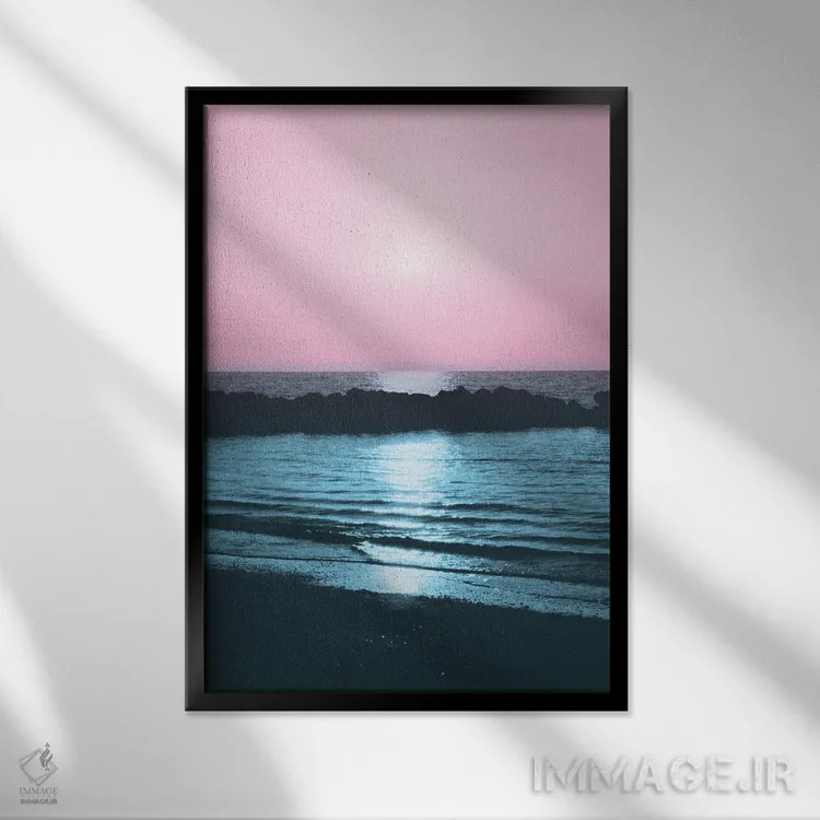 تابلو سرخوشی غروب اقیانوس V اثر هنر آنیتا و بلا - نمای قابدار مشکی