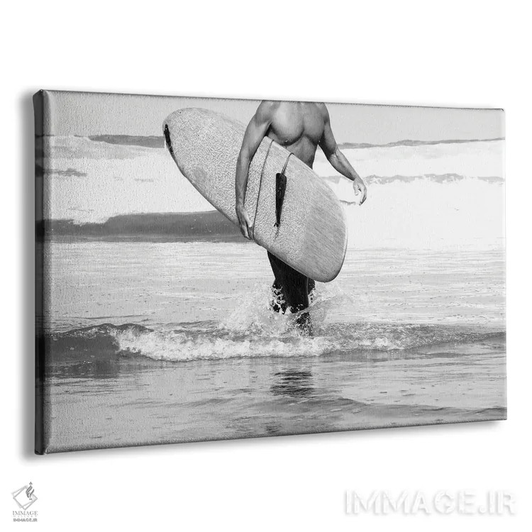 تابلو حال و هوای موجسوار سیاه و سفید I اثر هنر آنیتا و بلا - نمای پرسپکتیو محصول