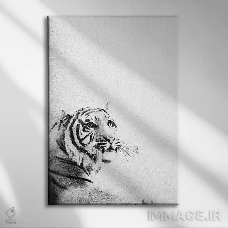 تابلو ببر سیاه و سفید I اثر هنر آنیتا و بلا - نمای روبهرو روی دیوار