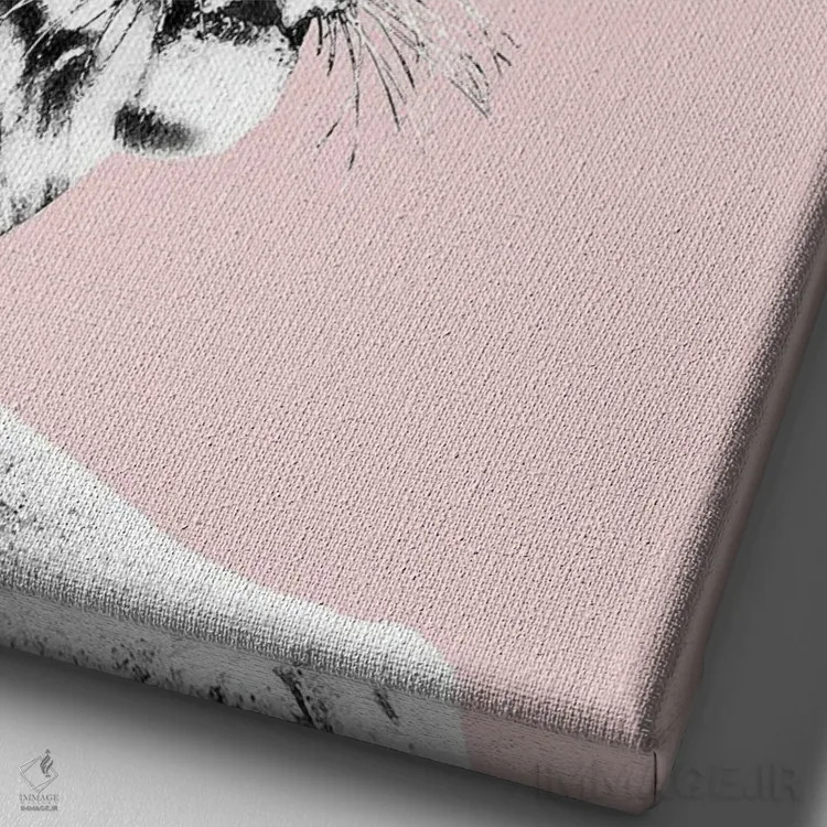 تابلو ببر سیاه و سفید بر زمینهٔ رنگ گونه I اثر هنر آنیتا و بلا - نمای نزدیک بافت بوم