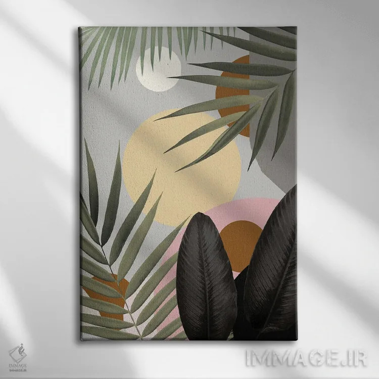 تابلو انتزاع جنگلی گرمسیری؛ واحه II اثر هنر آنیتا و بلا - نمای روبهرو روی دیوار