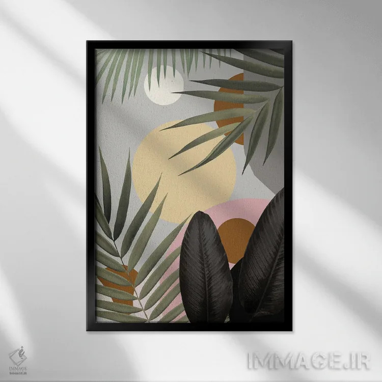 تابلو انتزاع جنگلی گرمسیری؛ واحه II اثر هنر آنیتا و بلا - نمای قابدار مشکی