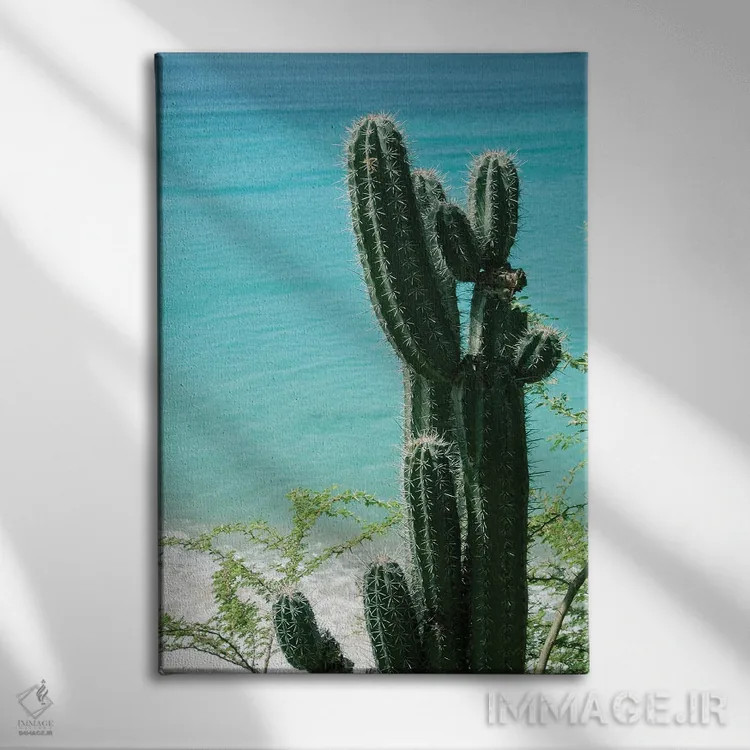 تابلو حال و هوای ساحل اقیانوس کاکتوس گرمسیری II اثر هنر آنیتا و بلا - نمای روبهرو روی دیوار