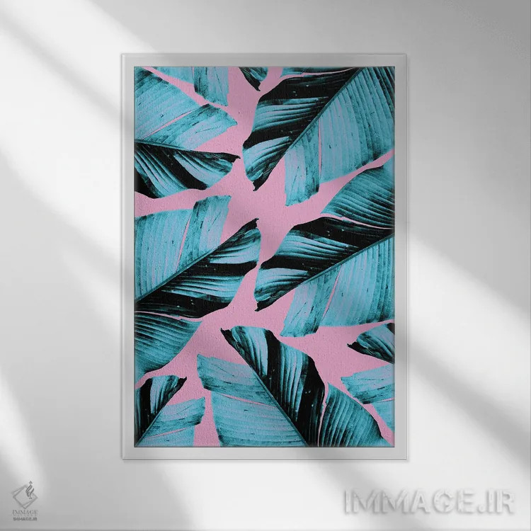 تابلو حال و هوای برگ موز گرمسیری III اثر هنر آنیتا و بلا - نمای قابدار سفید