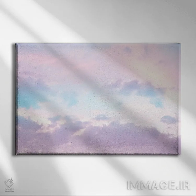 تابلو ابرهای پاستلی تکشاخ I اثر هنر آنیتا و بلا - نمای روبهرو روی دیوار