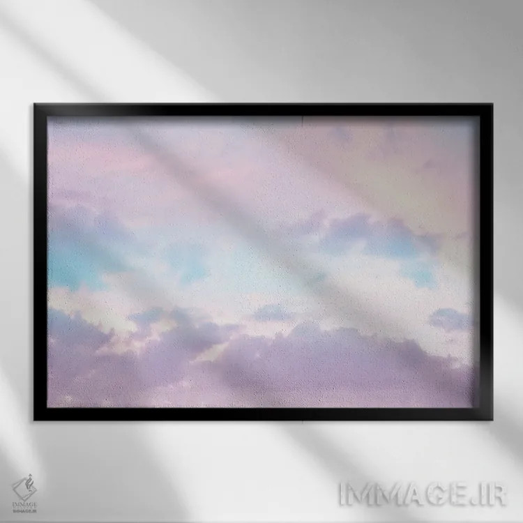 تابلو ابرهای پاستلی تکشاخ I اثر هنر آنیتا و بلا - نمای قابدار مشکی