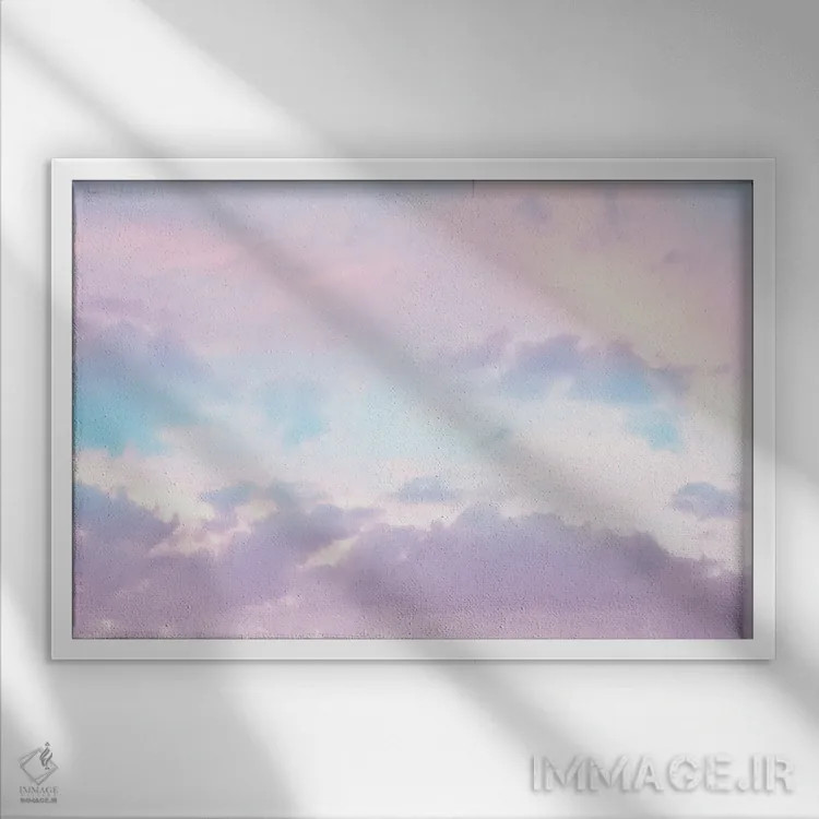 تابلو ابرهای پاستلی تکشاخ I اثر هنر آنیتا و بلا - نمای قابدار سفید
