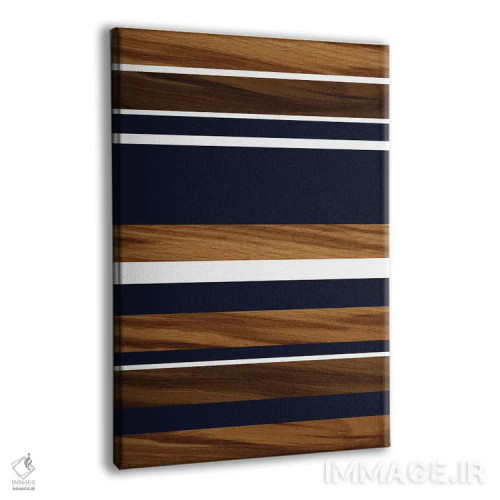 تابلو راهراه چوبی سرمهای و سفید I اثر هنر آنیتا و بلا - نمای پرسپکتیو محصول