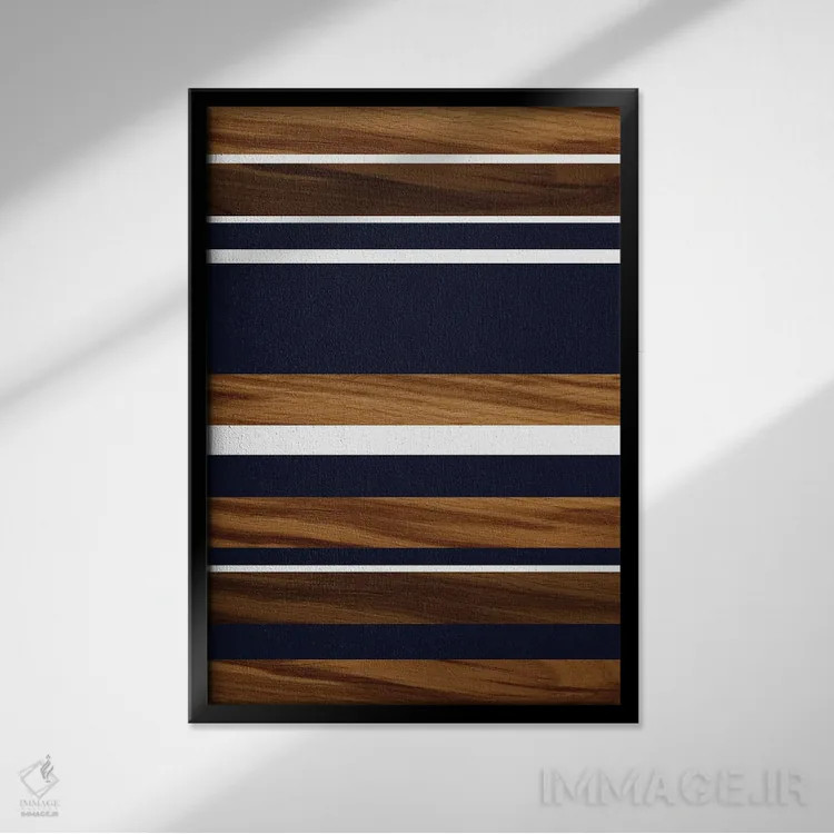 تابلو راهراه چوبی سرمهای و سفید I اثر هنر آنیتا و بلا - نمای قابدار مشکی