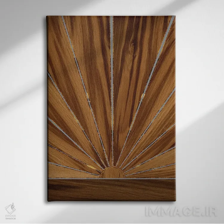 تابلو خورشید چوبی رترو براق I اثر هنر آنیتا و بلا - نمای روبهرو روی دیوار
