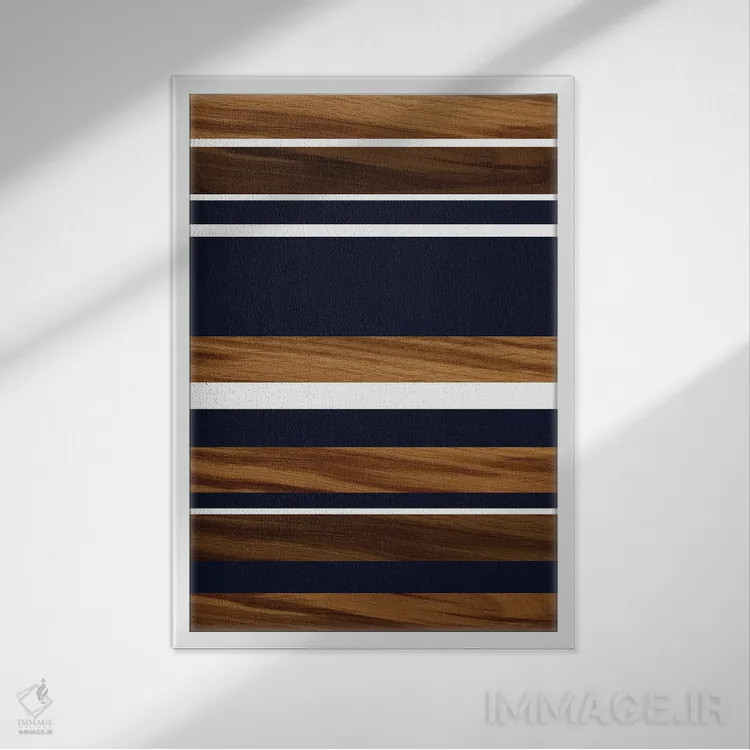 تابلو راهراه چوبی سرمهای و سفید I اثر هنر آنیتا و بلا - نمای قابدار سفید