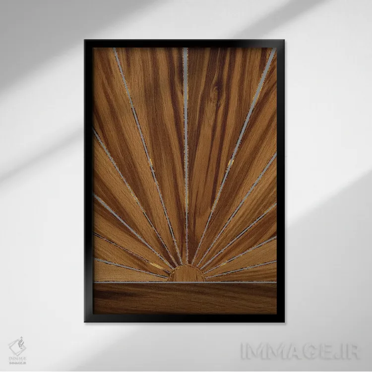 تابلو خورشید چوبی رترو براق I اثر هنر آنیتا و بلا - نمای قابدار مشکی