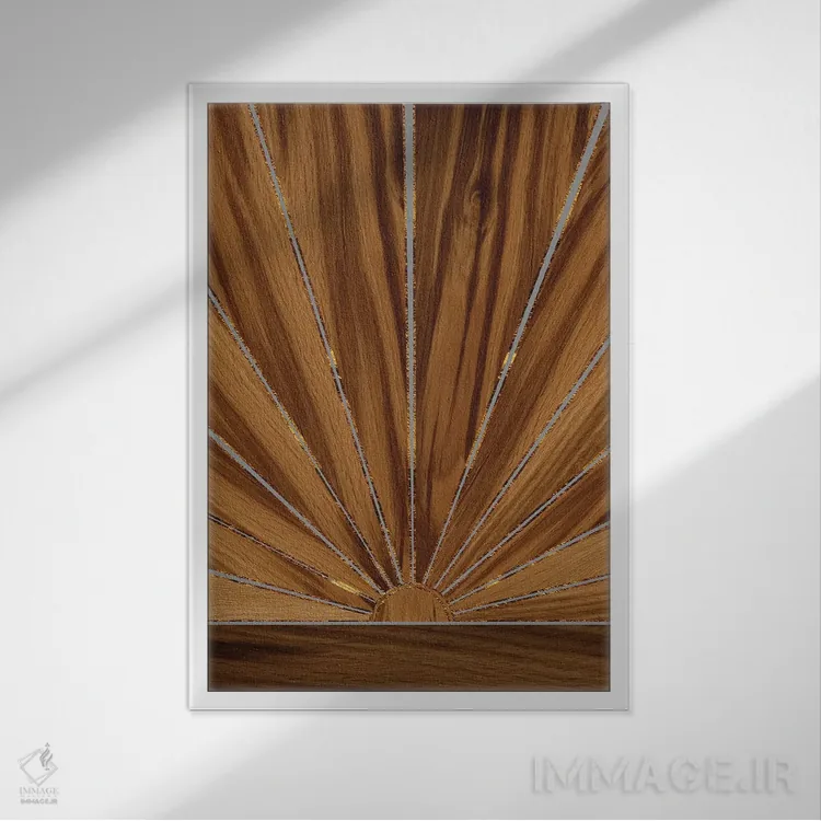 تابلو خورشید چوبی رترو براق I اثر هنر آنیتا و بلا - نمای قابدار سفید