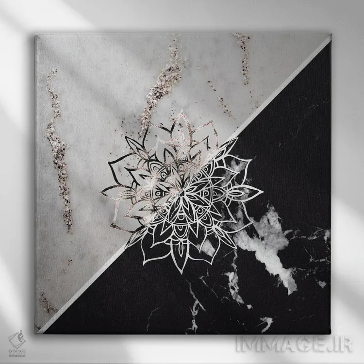تابلو ماندالای یین یانگ بر روی مرمر I اثر هنر آنیتا و بلا - نمای روبهرو روی دیوار