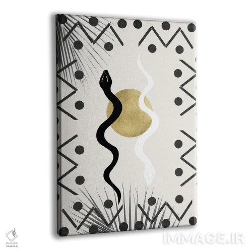 تابلو ظرافت مارهای یین یانگ، ماه و نخل I اثر هنر آنیتا و بلا - نمای پرسپکتیو محصول