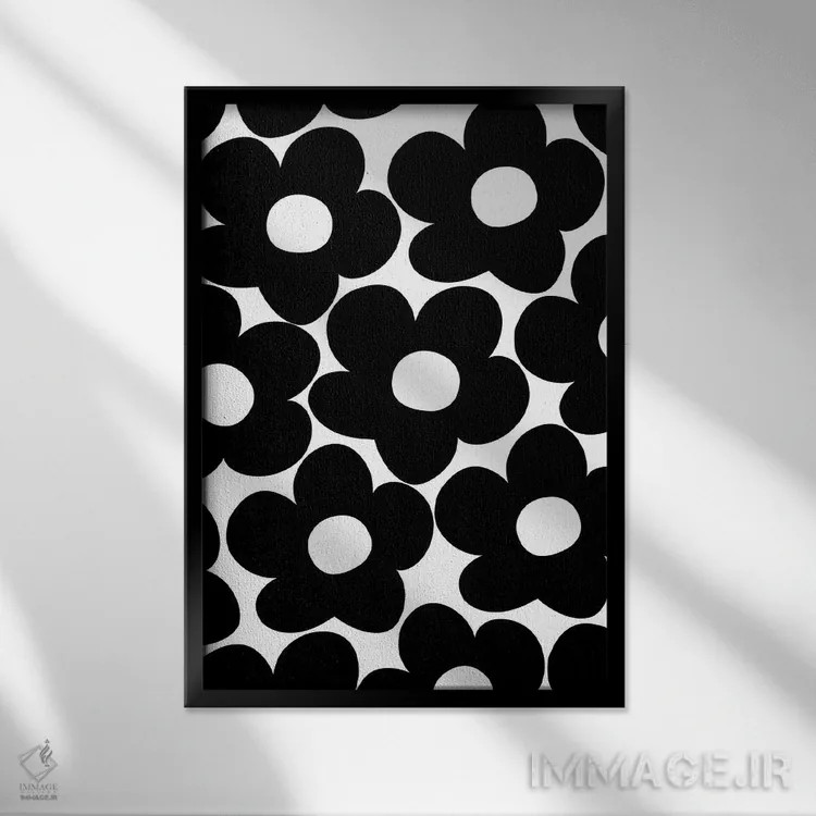 تابلو گلهای مرواریدی رترو سیاه و سفید I اثر هنر آنیتا و بلا - نمای قابدار مشکی