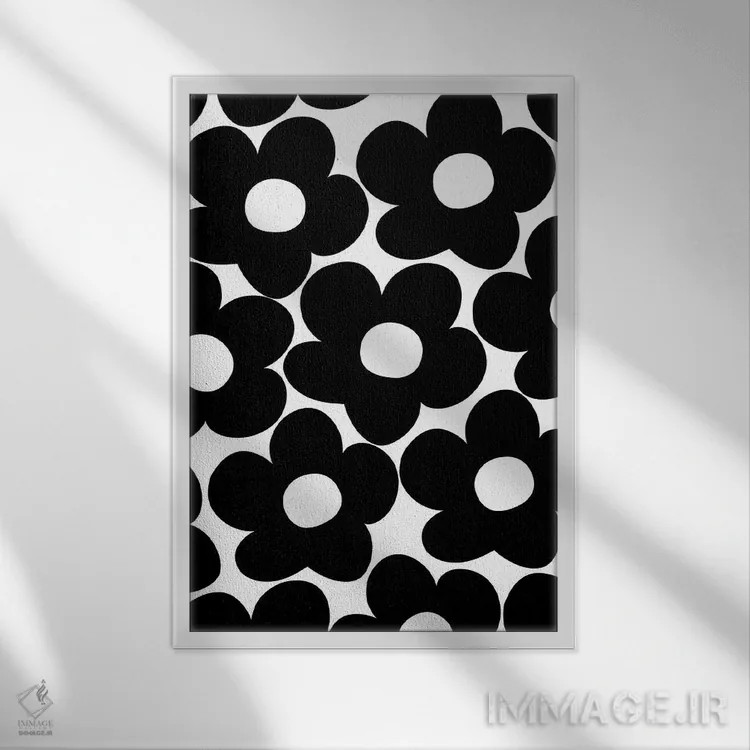 تابلو گلهای مرواریدی رترو سیاه و سفید I اثر هنر آنیتا و بلا - نمای قابدار سفید