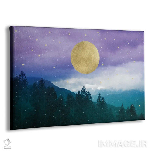 تابلو منظرهٔ شب کوهستانی بنفش و سبزآبی رؤیایی I اثر هنر آنیتا و بلا - نمای پرسپکتیو محصول