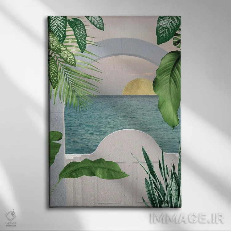 تابلو سانتورینی در ملاقات کوراسائو I (کوراسائو: جزیرهای در دریای کارائیب) اثر هنر آنیتا و بلا - نمای روبهرو روی دیوار