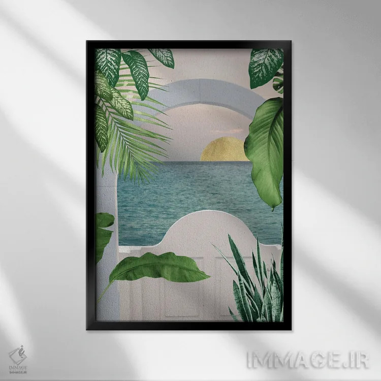 تابلو سانتورینی در ملاقات کوراسائو I (کوراسائو: جزیرهای در دریای کارائیب) اثر هنر آنیتا و بلا - نمای قابدار مشکی