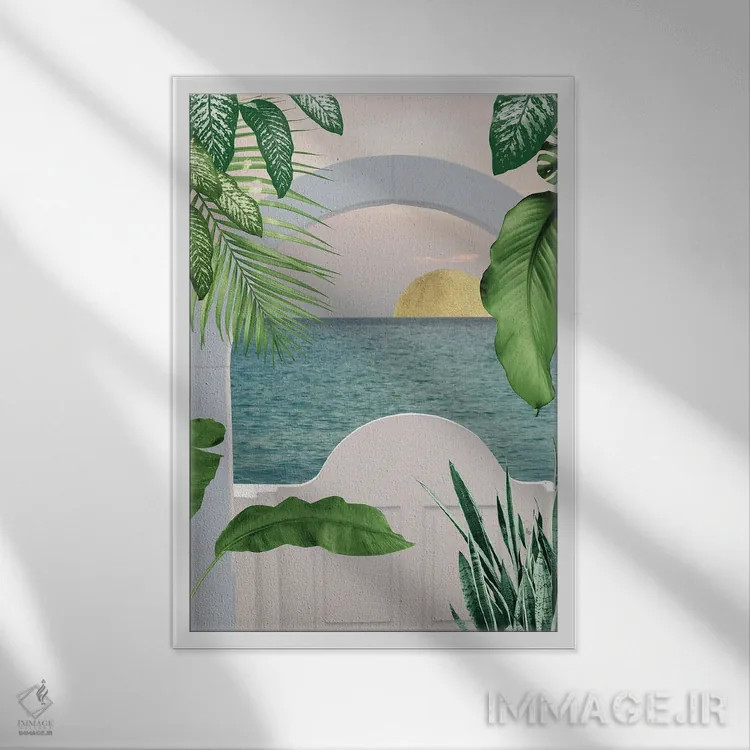 تابلو سانتورینی در ملاقات کوراسائو I (کوراسائو: جزیرهای در دریای کارائیب) اثر هنر آنیتا و بلا - نمای قابدار سفید