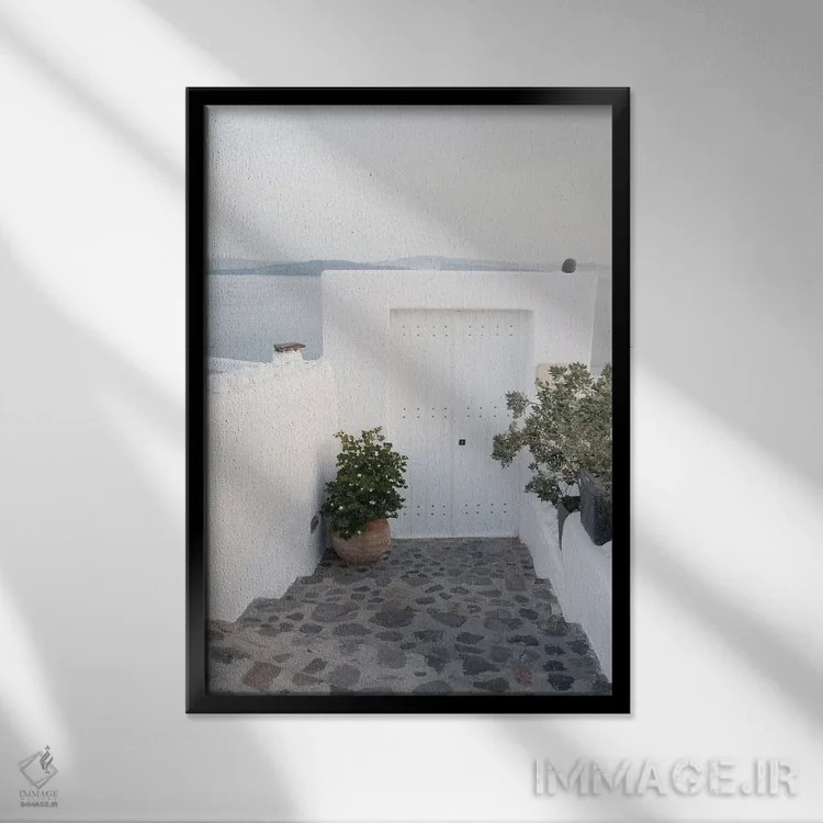 تابلو سرخوشی اویای سانتورینی IV (محلهای در سانتورینی) اثر هنر آنیتا و بلا - نمای قابدار مشکی