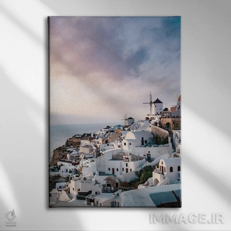 تابلو سرخوشی غروب سانتورینی II اثر هنر آنیتا و بلا - نمای روبهرو روی دیوار