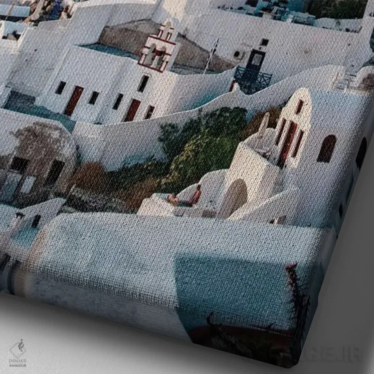 تابلو سرخوشی غروب سانتورینی II اثر هنر آنیتا و بلا - نمای نزدیک بافت بوم