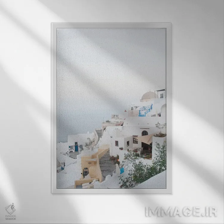 تابلو رویای طلوع اویای سانتورینی I (محلهای در سانتورینی) اثر هنر آنیتا و بلا - نمای قابدار سفید