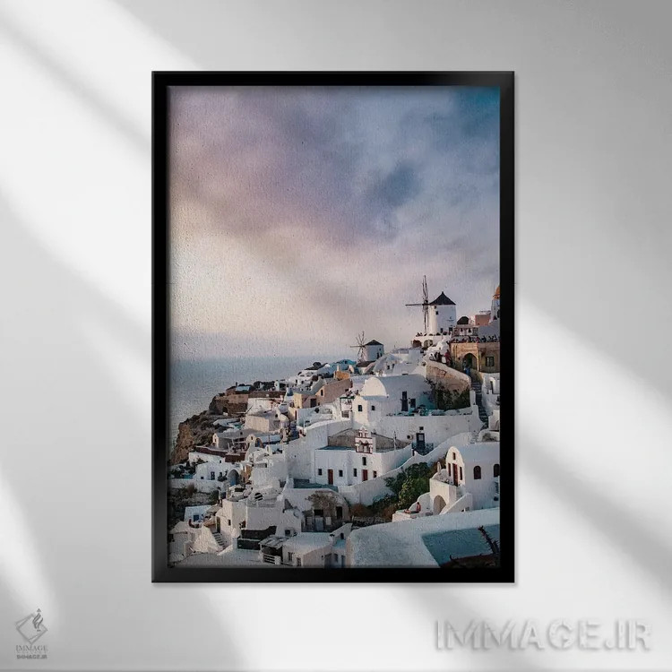 تابلو سرخوشی غروب سانتورینی II اثر هنر آنیتا و بلا - نمای قابدار مشکی