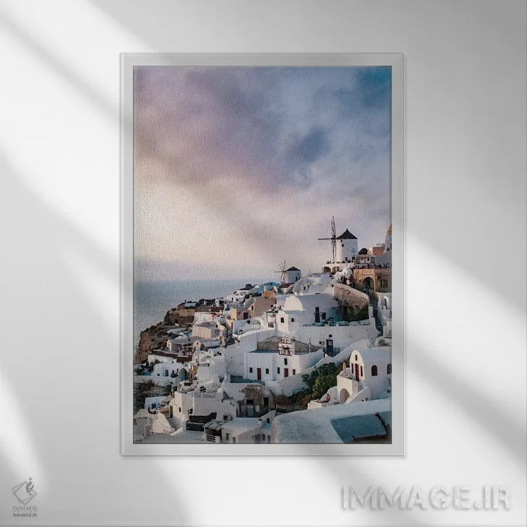 تابلو سرخوشی غروب سانتورینی II اثر هنر آنیتا و بلا - نمای قابدار سفید