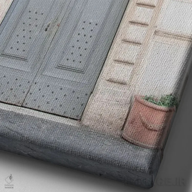 تابلو درِ آبی ملایم در تراستوره رم یک اثر هنر آنیتا و بلا - نمای نزدیک بافت بوم