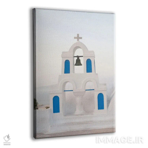 تابلو برج ناقوس سفید و آبی اویا سانتورینی یک اثر هنر آنیتا و بلا - نمای پرسپکتیو محصول