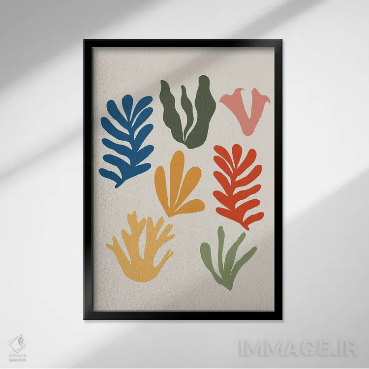 تابلو الگوی انتزاعی علف دریایی یک اثر هنر آنیتا و بلا - نمای قابدار مشکی