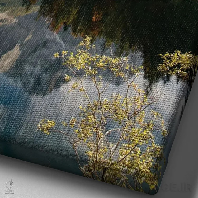 تابلو سعادت دریاچه کوهستانی یک اثر هنر آنیتا و بلا - نمای نزدیک بافت بوم