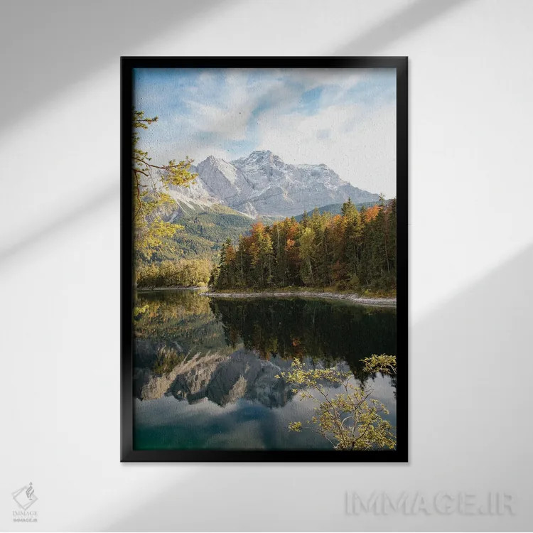 تابلو سعادت دریاچه کوهستانی یک اثر هنر آنیتا و بلا - نمای قابدار مشکی