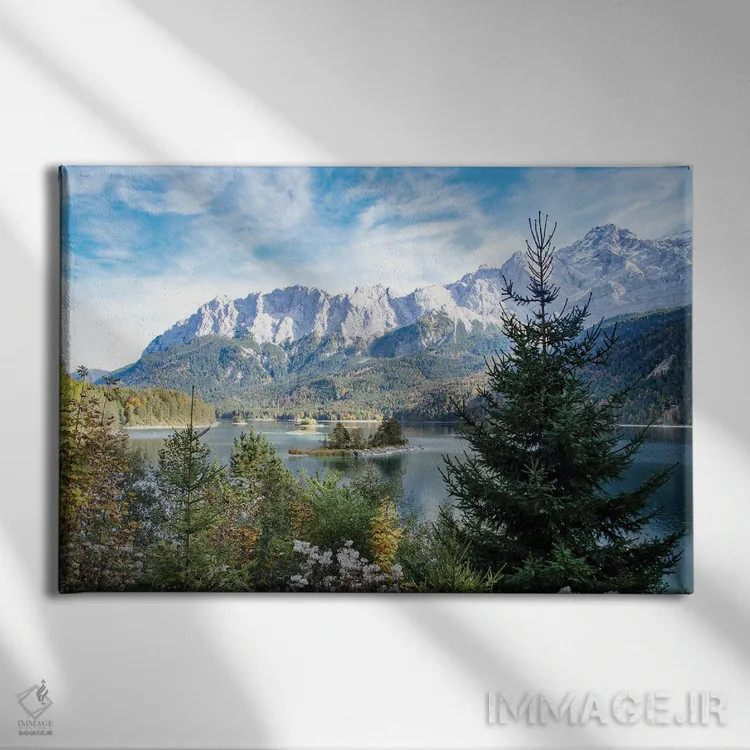 تابلو سعادت دریاچه کوهستانی چهارم اثر هنر آنیتا و بلا - نمای روبهرو روی دیوار