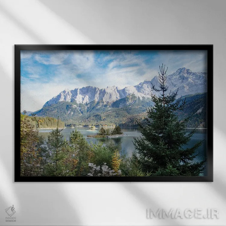 تابلو سعادت دریاچه کوهستانی چهارم اثر هنر آنیتا و بلا - نمای قابدار مشکی