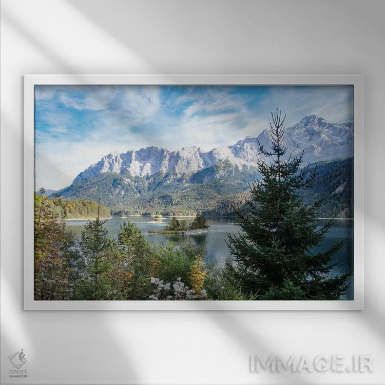 تابلو سعادت دریاچه کوهستانی چهارم اثر هنر آنیتا و بلا - نمای قابدار سفید