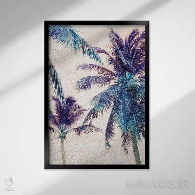 تابلو رویای ساحل نخلهای تابستانی یک اثر هنر آنیتا و بلا - نمای قابدار مشکی