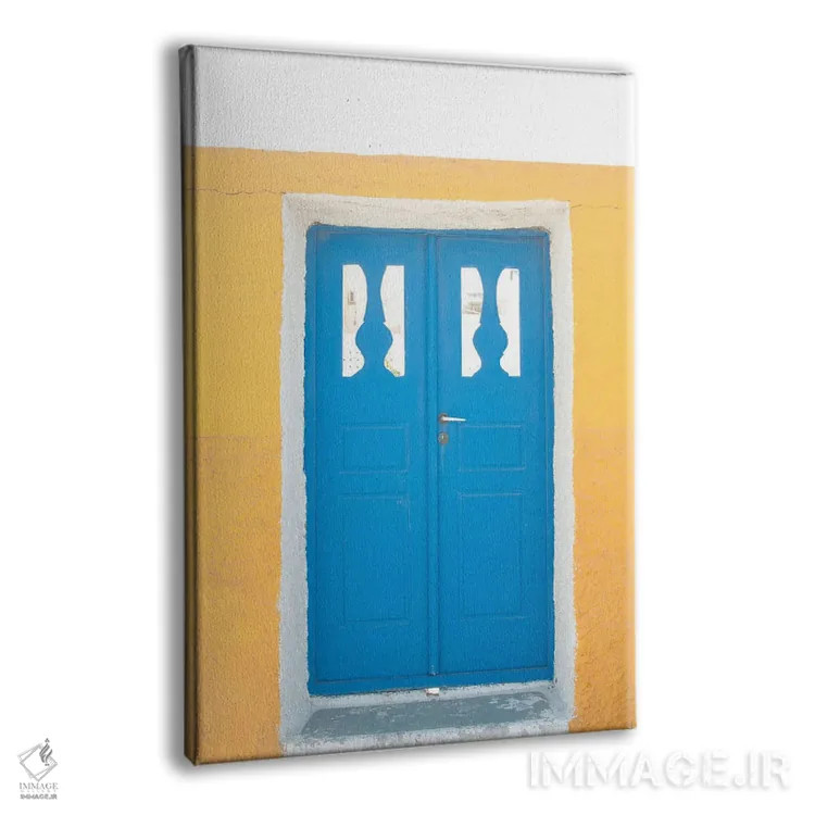 تابلو دیدار درِ زرد و آبی در سانتورینی یک اثر هنر آنیتا و بلا - نمای پرسپکتیو محصول