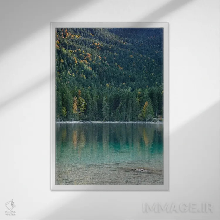 تابلو بازتاب درختان در دریاچه دوم اثر هنر آنیتا و بلا - نمای قابدار سفید