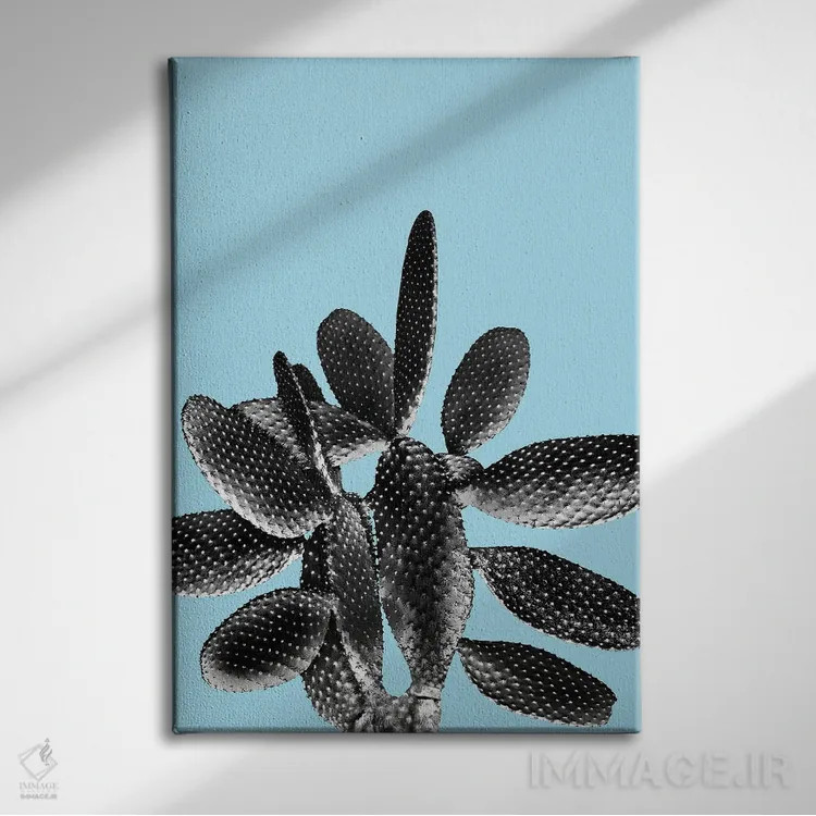 تابلو کاکتوس سیاه و آبی روشن یک اثر هنر آنیتا و بلا - نمای روبهرو روی دیوار
