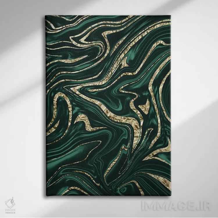 تابلو مرمر سبز زمردی و سیاه و طلایی دوم اثر هنر آنیتا و بلا - نمای روبهرو روی دیوار