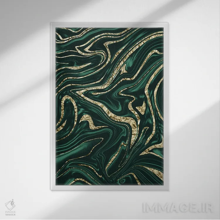 تابلو مرمر سبز زمردی و سیاه و طلایی دوم اثر هنر آنیتا و بلا - نمای قابدار سفید